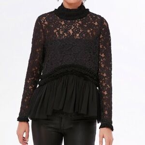 Tuckernuck Black Lace Myla Ruffle Peplum Blouse